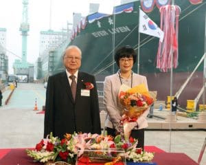S.S. Lin and Mrs Tsai Su-Hua at the naming ceremony of the Ever Liven