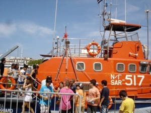 Students disembarking from the HCG lifeboat.