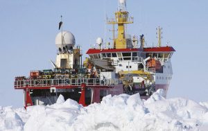 RRS Ernest Shackleton in Antarctic ice up to 2.5 m thick.