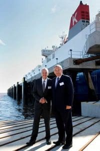 ABP Port Director Grimsby & Immingham John Fitzgerald with Robin Woolcock, former Managing Director, Volkswagen Group UK on the Grimsby River Terminal with the Viking Constanza in the background (image courtesy of ABP/David Lee Photography)