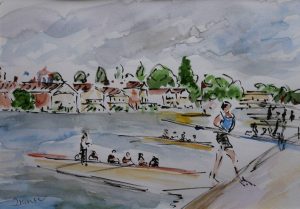 Henley Regatta Watercolour, pen and ink By Lynda Minter C River & Rowing Museum