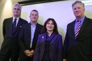 Greg Wingfield; Neil Hoskins and Toufak Ahangari of Institute of Export London branch; and Ben English