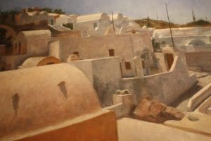 Finikia, Santorini. Oil on canvas. By Anne Wright