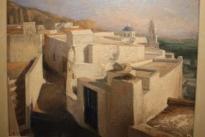 Emborio, Santorini. Oil on canvas. By Anne Wright.