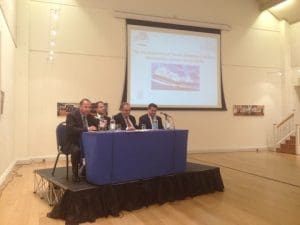 The panel on a l to r: Prof. Poutziouris, Dr. Glyptis, Haralambos J. Fafalios and Mouskas