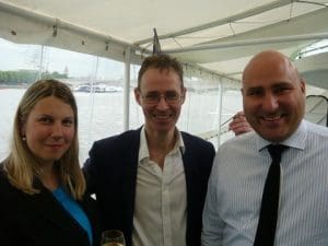 Lenka Myroniukova from the London P&I Clube with AoS's John Green and Theodoros Alfantakis also from the London P&I Club