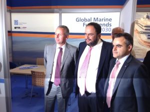 LR CEO Richard Sadler, Evangelos Marinakis and Apostolos  Poulovassilis, Regional Marine Manager EMEA for Lloyd’s Register