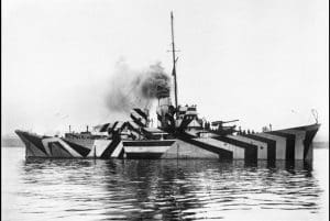 HMS Kildwick in dazzle camouflage , part of Surgeon Parkes Collection of Ships Portraits. Courtesy of Imperial War Museums.