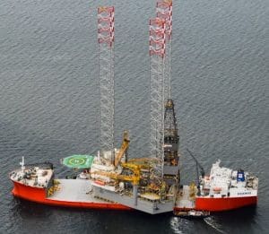  PROSPECTOR 1 arrives by ship in the Cromarty Firth.