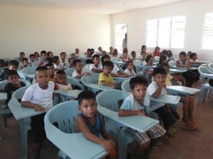 Back to school after typhoon devastation.