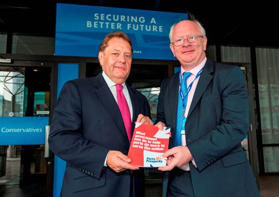 Rt Hon John Hayes MP, Minister of State for Transport with responsibility for Ports, welcomes the manifesto with ABP Chief Executive James Cooper at the Conservative Party Conference in Birmingham