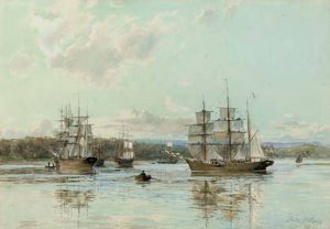 Trading Vessels at Their Anchorage 1893. Watercolour. By Fritz Althaus.© Christies Images Ltd 2007.