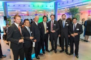 More than 250 high profile summit participants met in the DNV GL maritime headquarters in Hamburg (left to right): Albrecht Grell, Head of DNV GL’s Maritime Advisory Division, Xiaohu Yang, Assistant President of CIMC Enric Holdings Limited, Nikolaus W. Schües, owner of the German shipping company Reederei F. Laeisz, Ya Yu, Vice President of the China International Marine Containers Group, Knut Ørbeck-Nilssen, President Maritime at DNV GL, and Torsten Schramm, COO Division Germany Middle East & Asia, as well as Vincent Li, Regional Manager DNV GL Maritime Advisory Greater China.