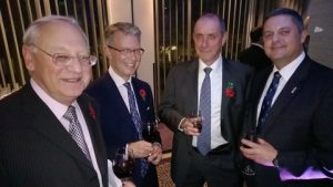 Dr. John Doviak, Nigel Tuck, Phillippe Boisson and Captain (USN) David A. Stracener at the pre-dinner reception