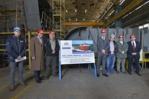 Catalin Istrati (PM, Damen Shipyards Galaţi), Jan van Hogerwou (Sales Manager, Damen Shipyards Gorinchem), Carl Galley (Site Manager ATL), Kees Boeren (PM, O&T, Damen Shipyards Gorinchem), Mircea Busuioc (PM for DNVGL), Don Shepherd, Jan Versteijlen (PM, O&T, Damen Shipyards Group)