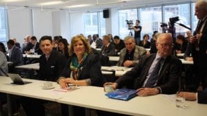 London Academy of Diplomacy audience with Dr Deborah Swallow, senior lecturer and event coordinator, in front row.
