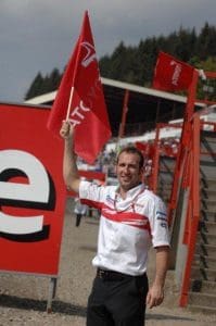 James Barr gets the Toyota F1 crowd going at Spa Francorchamps, Belgium