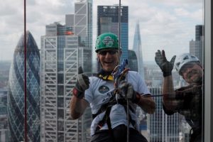 Nigel James of LOC goes over the edge of Broadgate Tower to raise funds for Sailors' Society