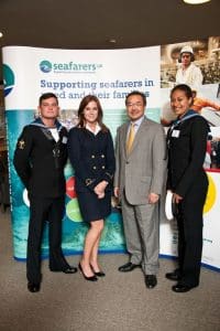 : Aaron Adam, Royal Navy Weapons Engineering Trainee; Georgia Atkins, Warsash Maritime Academy Cadet; Koji Sekimizu, Secretary-General, International Maritime Organization; Beatrice Ramaola, Royal Navy Engineering Trainee.