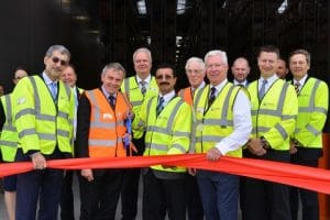 Front row: DP World Group Chief Executive Mohammed Sharaf; Parliamentary Under Secretary of State for Transport, Robert Goodwill; DP World Chairman HE Sultan Ahmed Bin Sulayem; Westbound Shipping Services Co-Director Ryan Clark; DP World London Gateway Chief Executive Simon Moore; DP World London Gateway Port General Manager Cameron Thorpe; DP World London Gateway Supply Chain Manager Charles Meaby; Import Services Limited Managing Director John Eynon.Back row: DP World London Gateway Park Development Director Graeme Clarke; Import Services Limited Client Services Director Mike Thomas; Westbound Shipping Services Co-Director Danny Horne.
