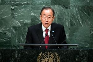 Secretary-General Ban Ki-moon presents his annual report on the work of the Organization at the opening of the general debate of the General Assembly’s seventieth session. UN Photo/Cia Pak