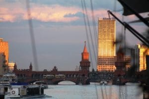 Sunset over the Oberbaumbrücke.