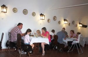 Tucking into traditional food at the Hortobágy Big Inn.
