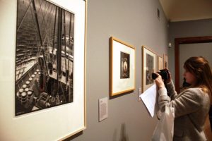 A gallery view of MC Escher's woodcuts Freighter, and Porthole.
