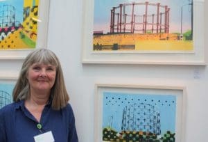 Clare Johnson with works from her Gasometer series.