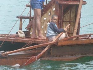 Tevita, Domo's son, learning canoemanship. Image courtesy Steven Hooper.