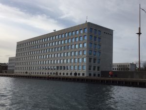 The Maersk buildings on hte waterfront