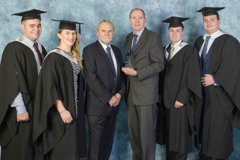 ABPs first Marine Apprentice graduates Ryan Davies, Keeta Rowlands, Tony Briggs and Darren Norfolk with Marine Training Manager Martin Gough and  Gary Hindmarch, Head of Marine at South Tyneside  College for the  graduation awards (images courtesy of ABP)