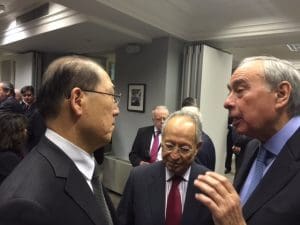 IMO's Secretary-General Kitack Lim and Thimio Mitropoulos listening Simon Palio