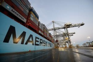 A Maersk Line vessel alongside at DP World London Gateway Port [Credit: Andrew Bowen]