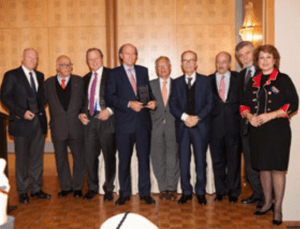 l to r: Nicolas A. Tsavliris, Capt. Panagiotis N. Tsakos, George A. Tsavliris, Andreas A. Tsavliris, Thimio E. Mitropoulos of hte MAria Tsakos Foundation and Emeritus Secretary-General of the IMO, Pericles Panagopoulos, Nicky A. Pappadakis with Nicolas and Olga Bornozis