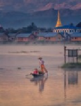 Morning commute on Inle Lake
