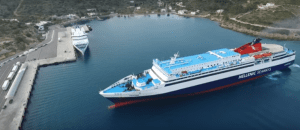 The "Ariadni" during berthing manouevers at the Port of Mesta, Chios, Greece