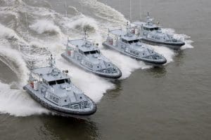 The four Damen Stan Patrol 1605 boats in a unique display