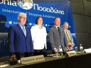 l to r: Theodore E. Veniamis, Violeta Bulk, Michael Chandres and Yiannis Lyras