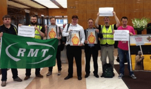 Activists occupy Shell's London offices. Photo: RMT