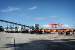 The fleet of YT222 tractors and Seacom 70 tonne trailers