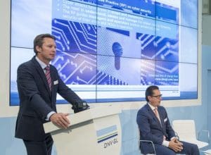 Knut Ørbeck-Nilssen, CEO of DNV GL – Maritime speaking at the DNV GL press conference at SMM
