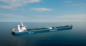 Visualisation of Project Forward LNG-fueled bulk carrier. Image credit: Deltamarin