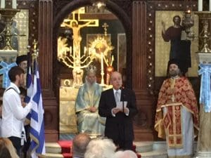 The Greek Ambassador delivering his speech