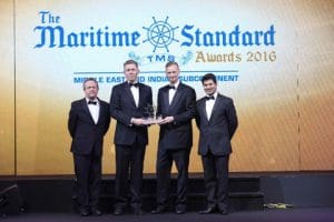 Goran Eriksson, General Manager – Shipping Services at GAC Dubai collects the Ship Agent Award on behalf of the GAC Group at the MSA gala, held at Dubai’s Atlantis The Palm hotel.