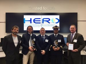 In Washington, winners and nominees; from left to right Oscar Camps and Gerard Canals (Proactiva), Bruce Reid (CEO IMRF), Sadi Resdedant (CMA CGM) and Paul Mueller (Bristow Group)