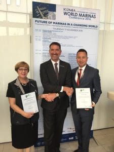 l to r: Michelle Hitchcock, Head of Business Development at MDL Marinas Ltd, John Hogen, Chairman of the GMI, and Can Akaltan, General Manager at Cesme Marina