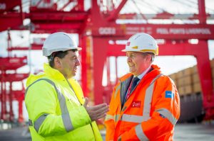 Peel Ports CEO Mark Whitworth (left) with Rt Hon Dr Liam Fox MP at Liverpool2