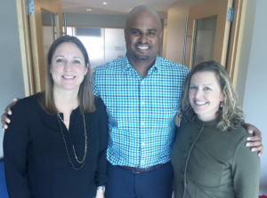 Jereme Ramsay, Business Development Manager  at the BDA, with Bermuda Healthcare Forum  co-chairs Lindsay Roos (left), of Bowring Marsh, and Aon's Amy Wolfinger