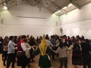 Dancers of the Lyceum's advanced classes and guest dancing together; great moments at the Hellenic Centre